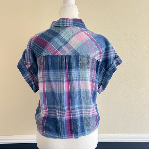 Rails Amelie Plaid Tie Front Button Down Shirt Size Large Short Sleeve - Picture 4 of 6